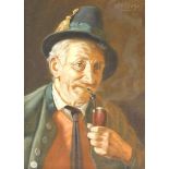 Ernst Stierhof (b.1918). Gentleman smoking a pipe, oil on canvas, signed and dated (19)67, 23.5cm x