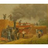 Robin Wheeldon (b.1945). Steam Threshing, oil on board, signed, dated 1987, and titled verso, 25cm x