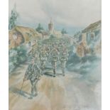 Godfrey St. J. Smith. Soldiers marching, watercolour, signed and dated 1905, 29.5cm x 24cm.