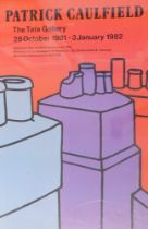 After Patrick Caulfield. View of Roof Tops - The Tate Gallery London, framed coloured poster, 75cm x