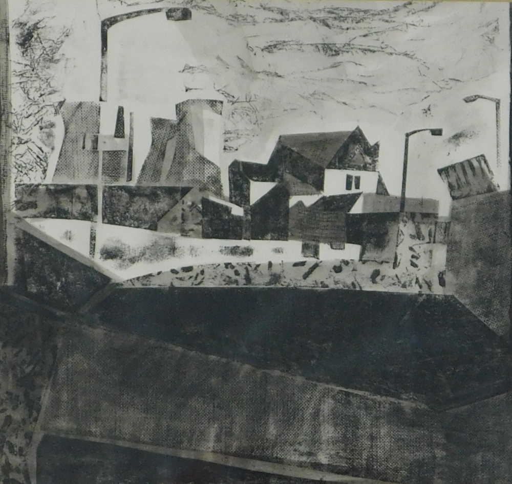 Ullis Hiley (20thC). St. Oswald's Church and Barnby Dun Power Station, mixed media, signed, dated