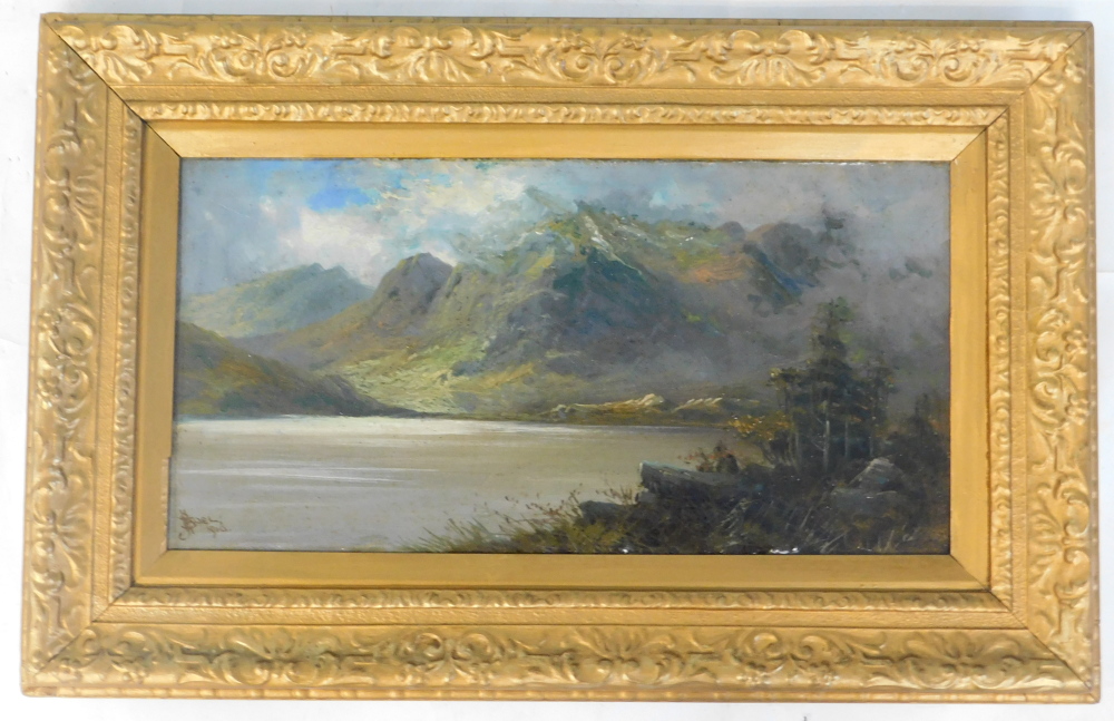 John Henry Boel (act. 1890-1915). Mountain lake scene, oil on canvas, signed and dated 1910, 20cm x - Bild 2 aus 5