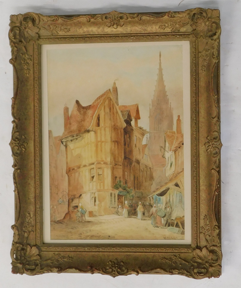 W. Allen. Continental street scene, with figures, watercolour, signed, 37cm x 26cm. - Image 2 of 4