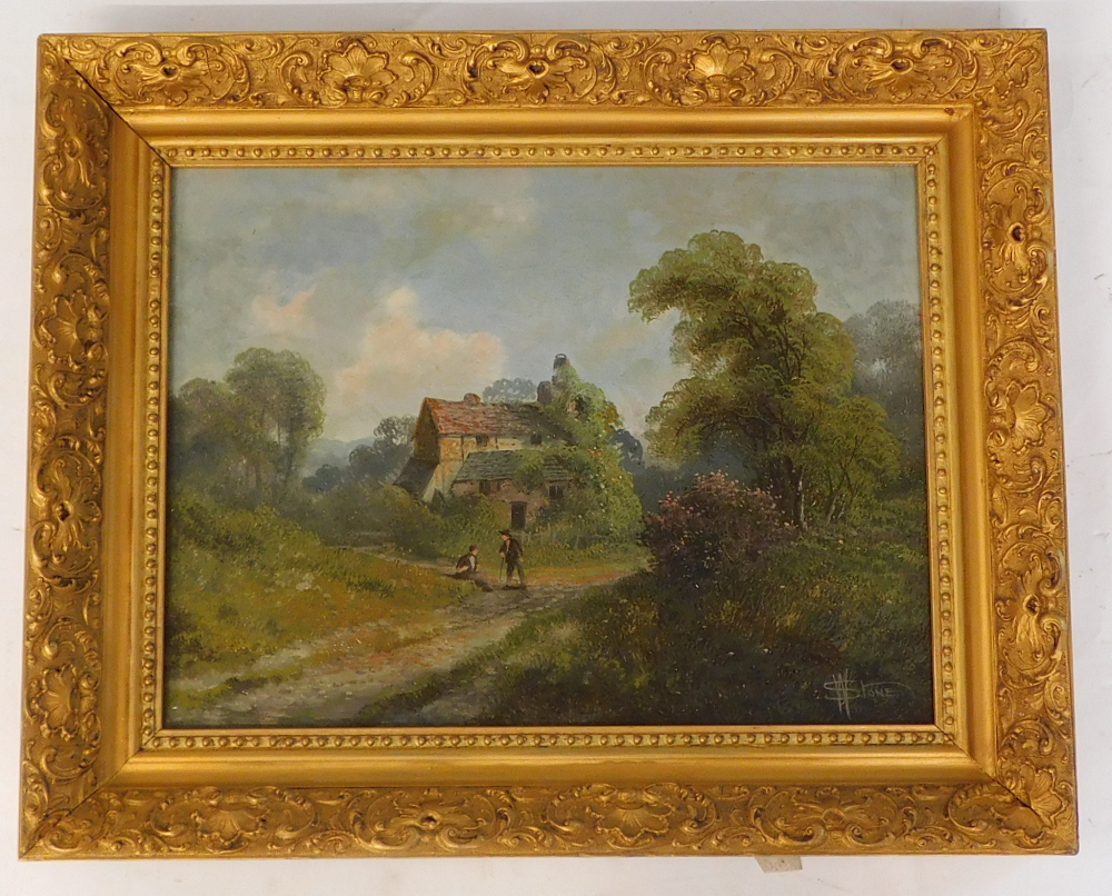 William R. Stone (1839-1889). Country cottage with figures, oil on canvas, signed, 29cm x 38.5cm. - Bild 2 aus 5