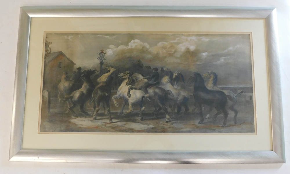 After Rosa Bonheur. Horse rustlers, lithograph, later coloured, 39cm x 83cm. - Image 2 of 4