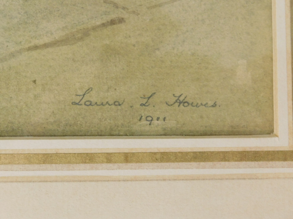 Laura L Howe. Norwich Cathedral Church, watercolour, signed and dated 1911, 56cm x 27cm. Label verso - Image 3 of 5