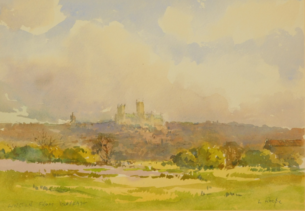 Len Roope (1917-2005). Lincoln from South East, watercolour, signed and titled, 23.5cm x 33cm.