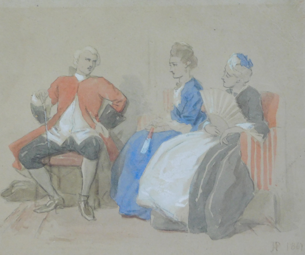 19thC School. The Meeting, watercolour, dated 1867, attributed to Thomas Davison on mount, 14cm x 16