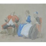 19thC School. The Meeting, watercolour, dated 1867, attributed to Thomas Davison on mount, 14cm x 16