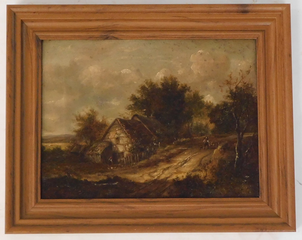 19thC British School. Country scene with figures, oil on canvas, 21.5cm x 29.5cm. - Image 2 of 3