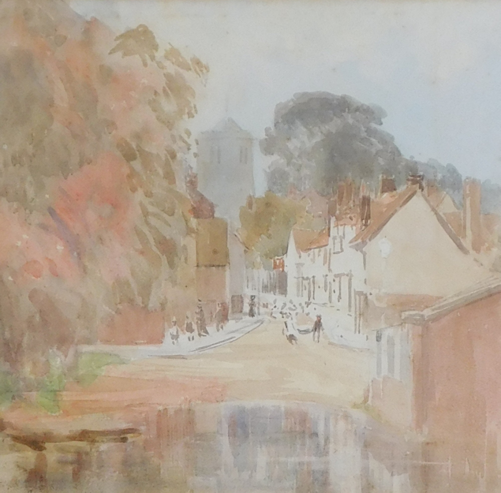 Harry Hine (1845-1941). Village scene with figures and church, watercolour, signed and dated 1893, 2