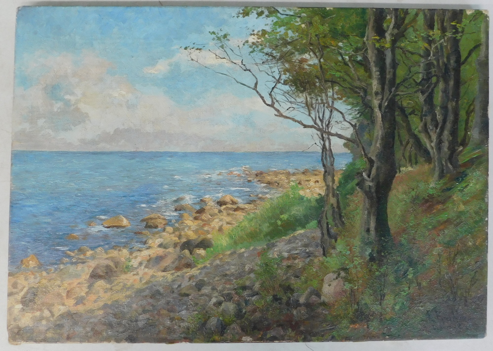 Emma Kribbe (1854-1917). Coastal scene, oil on canvas, signed, 46cm x 66cm.