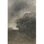 19thC School. Figure in woodland scene, charcoal drawing, indistinctly signed and dated, 27cm x 17.5