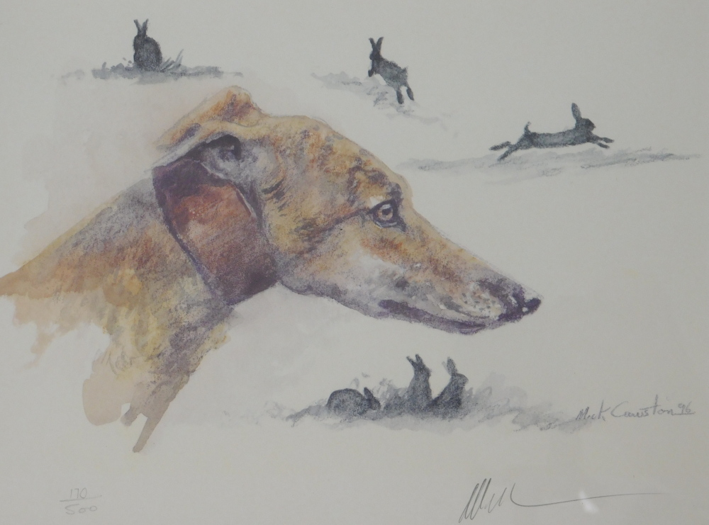 Mick Cawston (1959-2006). Greyhound, artist signed limited edition coloured print, 170/500, 18cm x 2 - Image 4 of 6