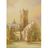 David C. Bell (b.1950). Lincoln Cathedral, artist signed and titled limited edition coloured print,