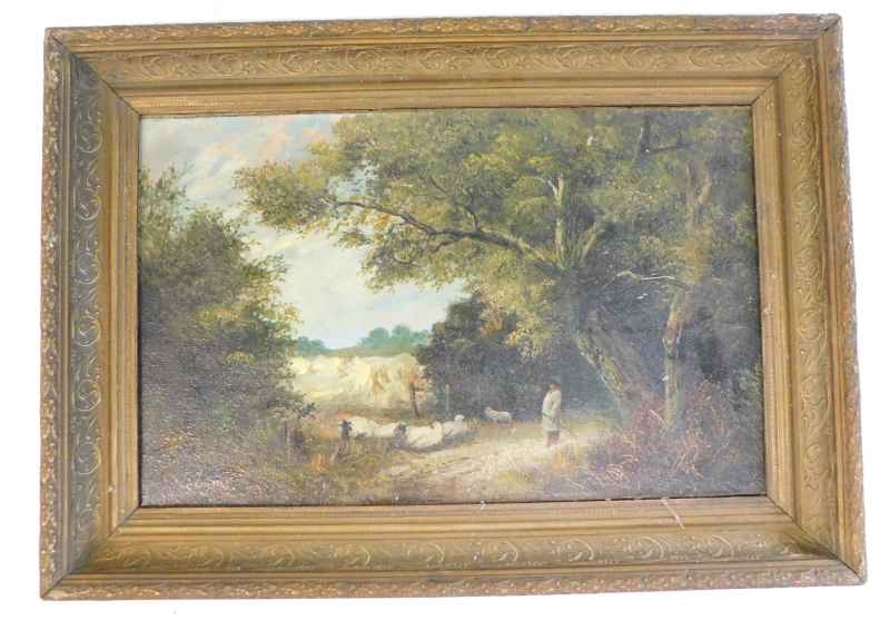 L. Lyons (19thC). Shepherd with flock, oil on canvas, signed, 30cm x 48cm. - Image 2 of 5