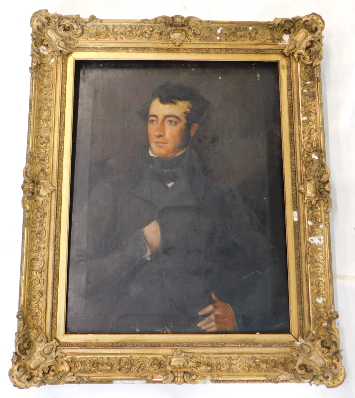 19thC School. Portrait of a Gentleman, oil on canvas, 93cm x 72cm. - Image 2 of 3