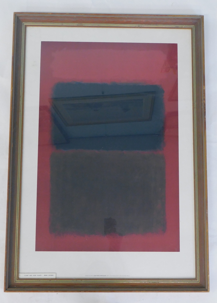 After Mark Rothko. Red over black, framed coloured print, 65cm x 43cm. - Image 2 of 5