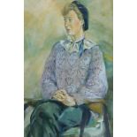 Lewis Davies. Portrait of a lady seated, oil on board, 51cm x 36cm.