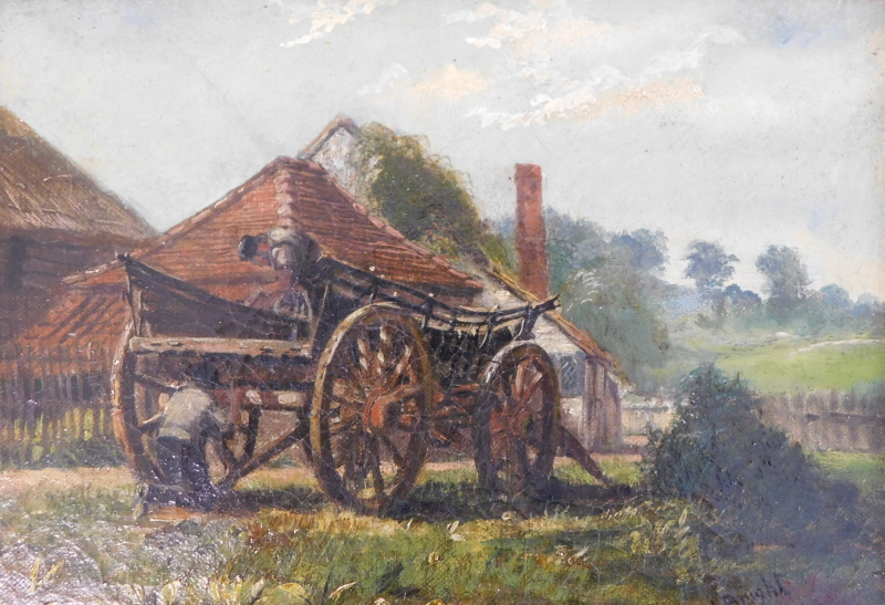 Henry Bright (1810/14-1873). Farm wagon, oil on canvas, signed, 17cm x 24cm.