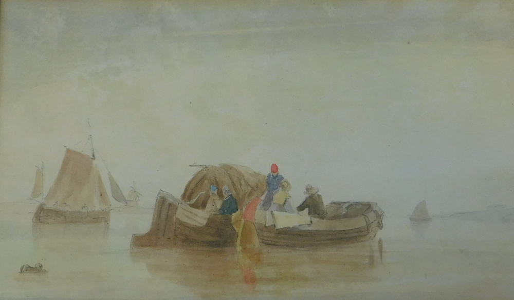 William Davidson (1830-1850). Fishing boats, Dutch coast, watercolour, initialled and dated 1830, 16