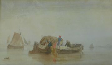 William Davidson (1830-1850). Fishing boats, Dutch coast, watercolour, initialled and dated 1830, 16