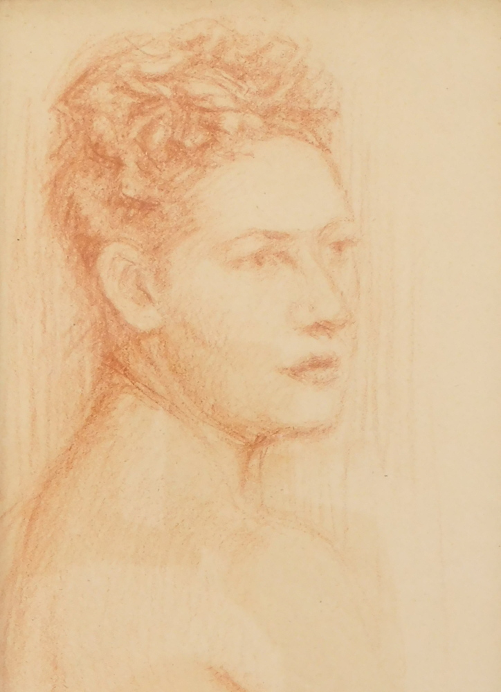 20thC Continental School. Portrait study, drawing, 20.5cm x 15.5cm.