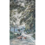 E. Cawthorne (19thC/20thC). Cattle on village lane, watercolour, signed and dated 1909, 45.5cm x 28c
