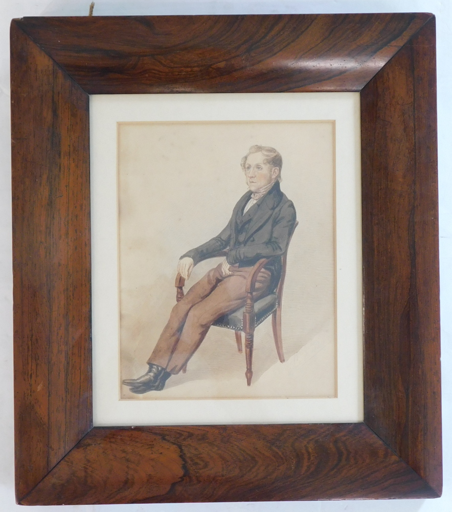 19thC School. Gentleman seated, watercolour, indistinctly signed, dated April 15 1840, 24cm x 18cm. - Image 2 of 4