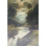 19thC/20thC Continental School. Waterfall, oil on board, 96cm x 65cm.