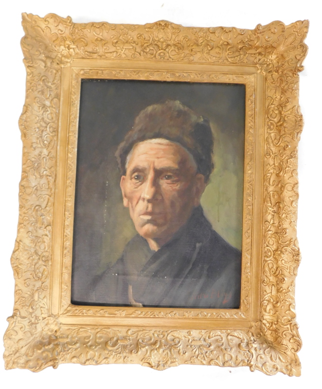 Portrait of an old man. Oil on canvas, signed, 39cm x 28cm. Label verso Pieter Breughel Amsterdam. - Image 2 of 4