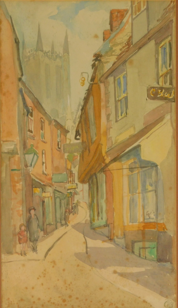 E.G. Jones. Lincoln, watercolour, monogrammed, titled and dated 1929, 26.5cm x 15cm.