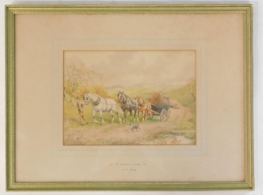 A.D. Bell (1889-?). A Heavy Load, watercolour, signed, 18cm x 24cm. Artist label verso. - Bild 2 aus 6