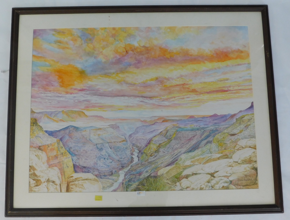 Dale Bratcher (1932-2015). Sunset above Lava falls, watercolour, signed and titled verso, 74cm x 99c - Bild 2 aus 7