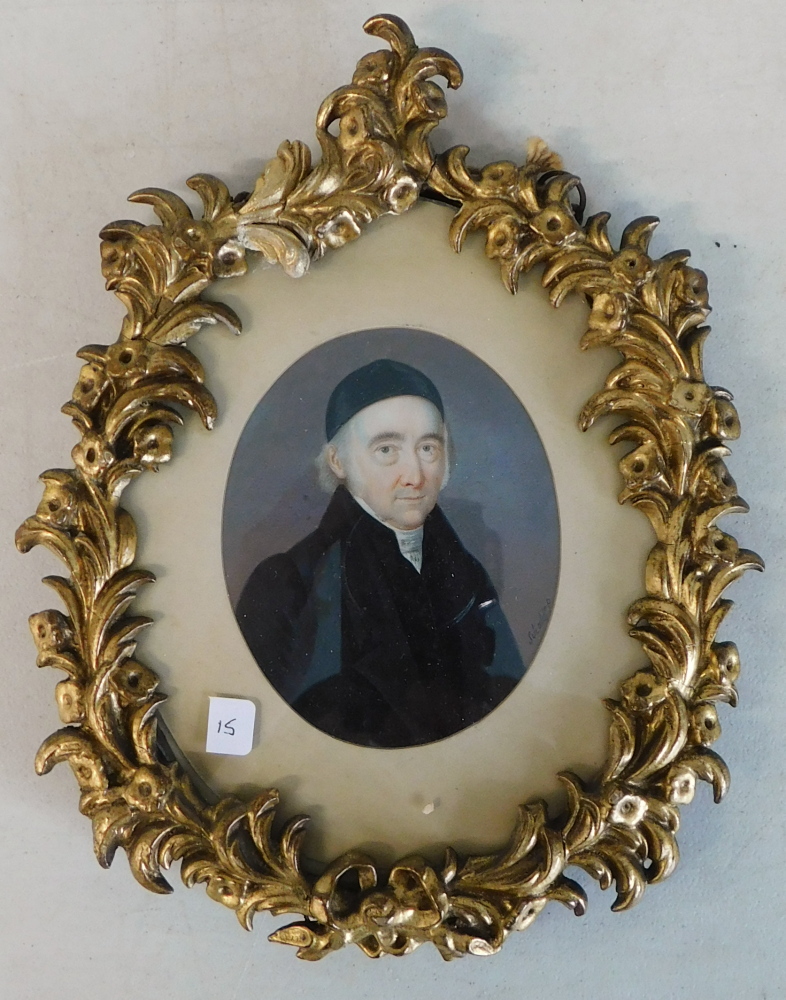 P Selealdi (late 18th/early 19thC). Miniature portrait of a cleric, oil, signed, 9cm x 7.5cm. - Bild 2 aus 4