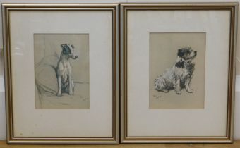 After Cecil Aldin. Dogs, two framed and mounted coloured prints, 14cm x 10cm (2).
