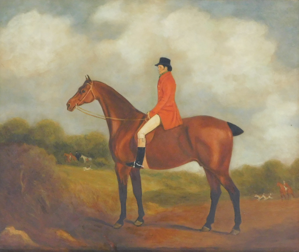 19thC British School. Huntsman on horseback, oil on panel, 37cm x 45cm.