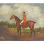 19thC British School. Huntsman on horseback, oil on panel, 37cm x 45cm.