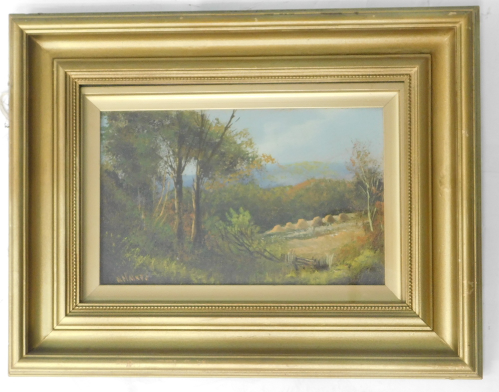 W. Haines (19thC/20thC). Harvest landscape, oil, signed, 17cm x 27cm. - Image 2 of 4