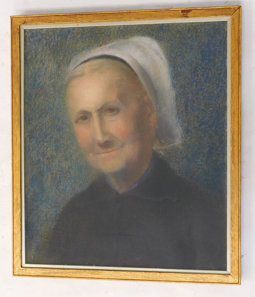 19thC School. Head and shoulders portrait of a woman, pastel drawing, 44cm x 37cm. - Image 2 of 5