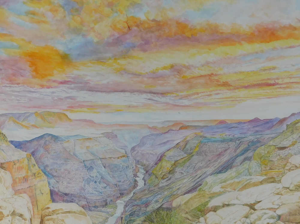 Dale Bratcher (1932-2015). Sunset above Lava falls, watercolour, signed and titled verso, 74cm x 99c