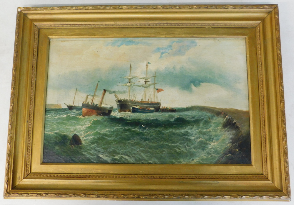 Attributed to James Penny (19thC). Shipping off the coast, oil on canvas, 37cm x 59cm. - Bild 2 aus 4