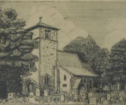 After Deighton. Bracebridge Church, Lincoln, signed engraving, 13cm x 16cm.