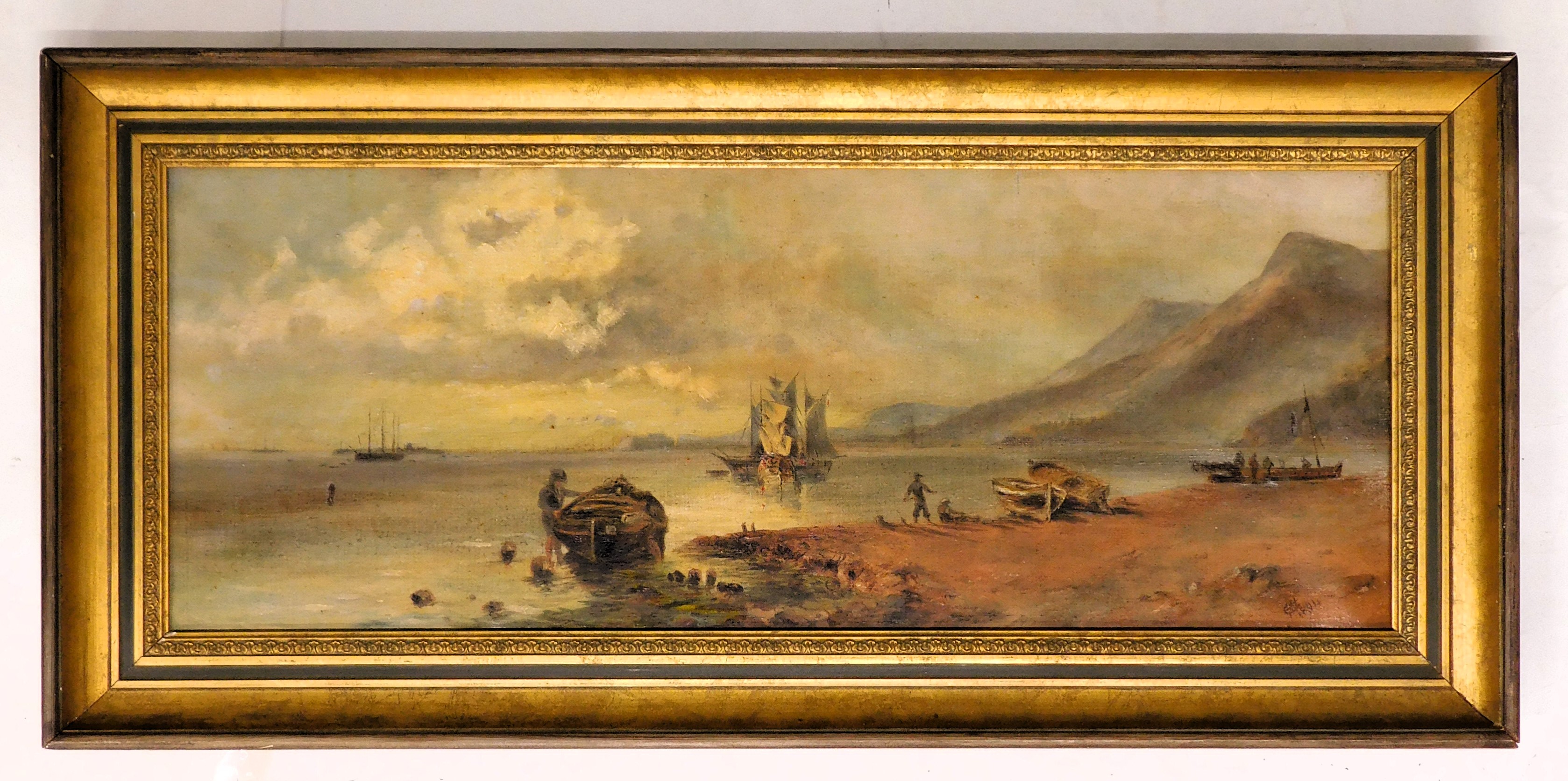 19thC School. Para, oil on canvas, monogramed, dated 1894 and titled verso, 24.5cm x 65cm. - Bild 2 aus 6