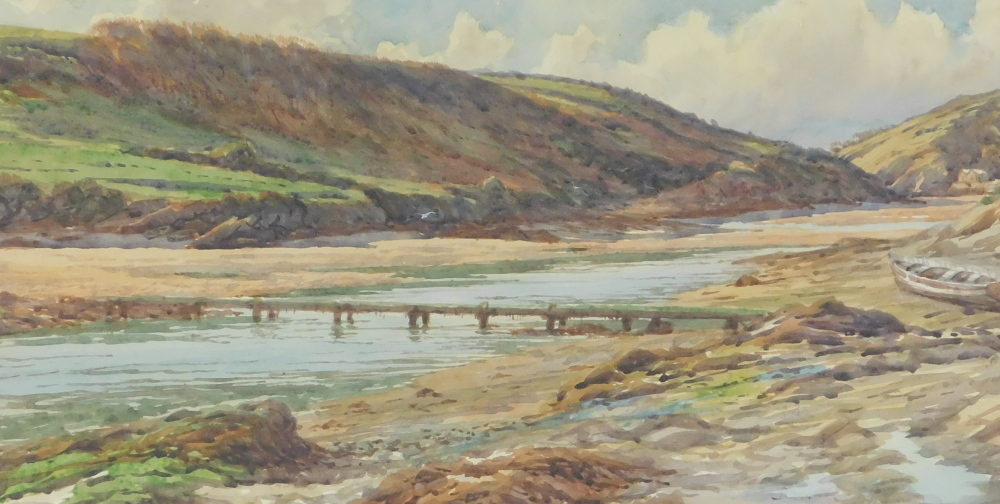 Douglas Houzen Pinder (1886-1949). Trethellan Footbridge, watercolour, signed and titled, 23cm x 43c
