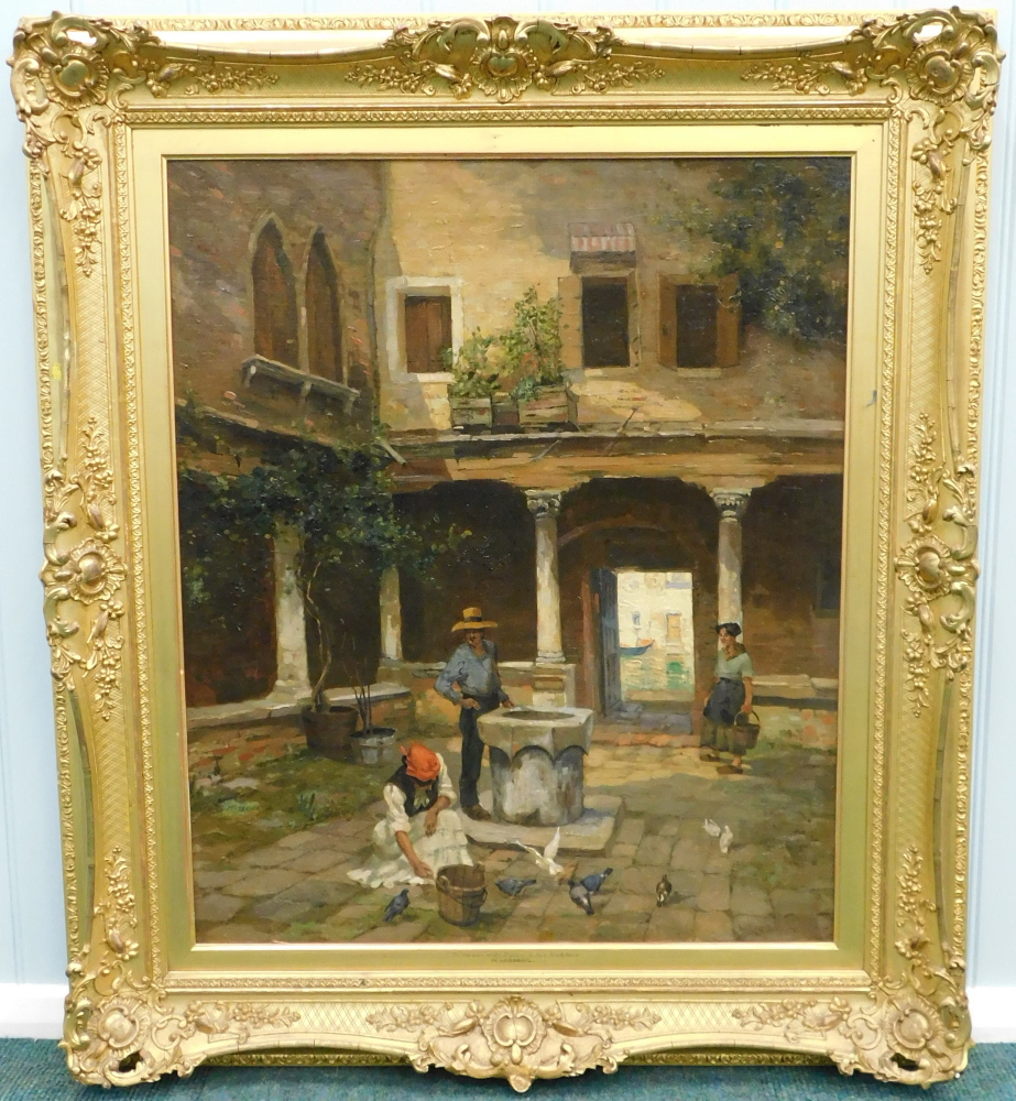 William Logsdail (1859-1944). The Courtyard of San Gregorio St Della Salute Venice, oil on board, si - Image 2 of 6