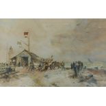 19thC British School. Launching the lifeboat, watercolour, 34cm x 53cm.