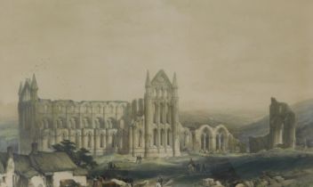 G. Hawkins after W. Richardson. Whitby Abbey from the North East, coloured lithograph, with personal
