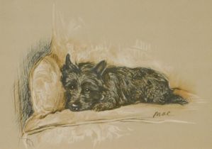 Mac. Black Terrier, pastel drawing, signed, 13cm x 17.5cm.