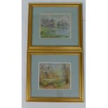 Winifred Mendham (20thC). Landscape with river and landscape with trees, pastel, signed, 22cm